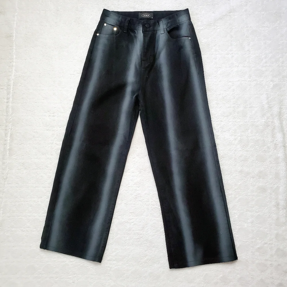 Cider | Black Faded Striped High Waist Wide Leg Jeans - Picture 3 of 7